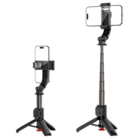 Selfie stick z automatycznym statywem i pilotem Bluetooth 63 cm - czarny