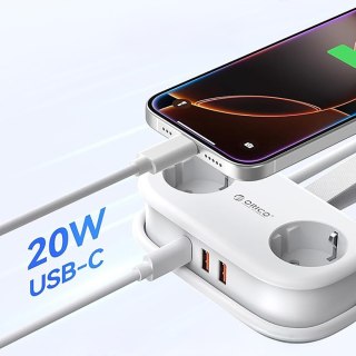 Listwa zasilająca 5w1 AC USB-A USB-C GaN 20W - biała