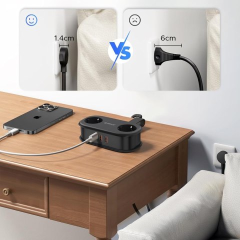 Listwa zasilająca 5w1 AC USB-A USB-C GaN 20W - czarna