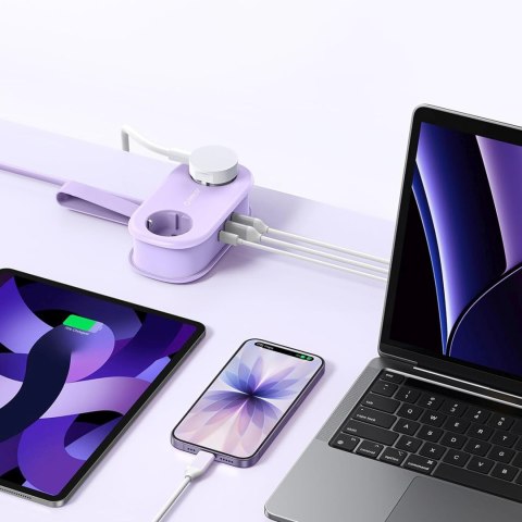 Listwa zasilająca 5w1 AC USB-A USB-C GaN 20W - fioletowa
