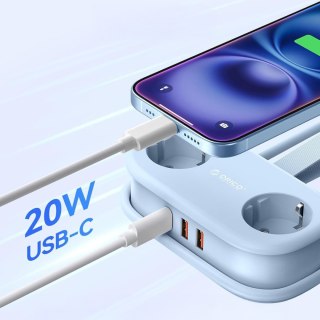 Listwa zasilająca 5w1 AC USB-A USB-C GaN 20W - niebieska