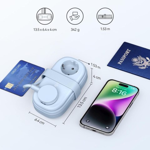 Listwa zasilająca 5w1 AC USB-A USB-C GaN 20W - niebieska
