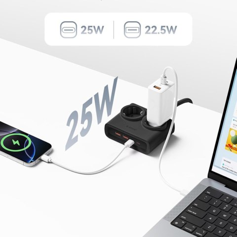Listwa zasilająca 6w1 AC USB-A USB-C 25W - czarna