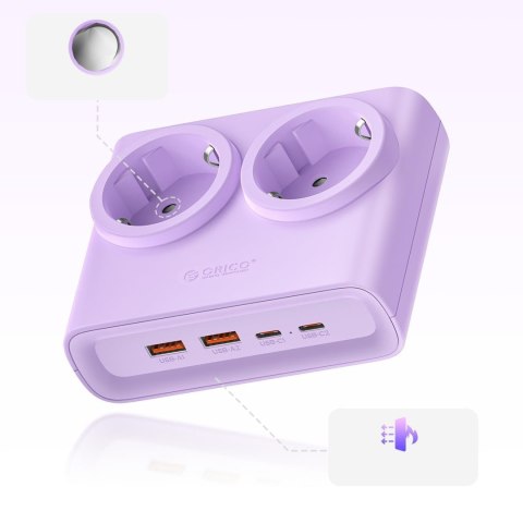 Listwa zasilająca 6w1 AC USB-A USB-C 25W - fioletowa