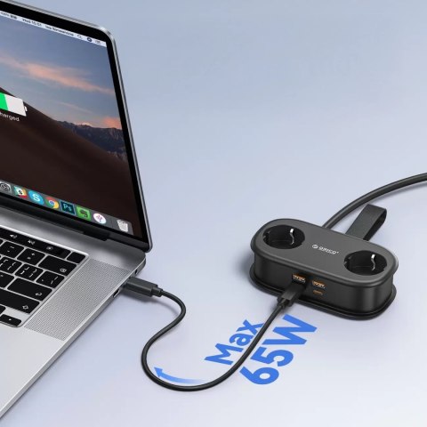 Listwa zasilająca 6w1 AC USB-A USB-C GaN 65W - czarna