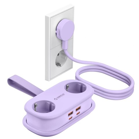 Listwa zasilająca 6w1 AC USB-A USB-C GaN 65W - fioletowa