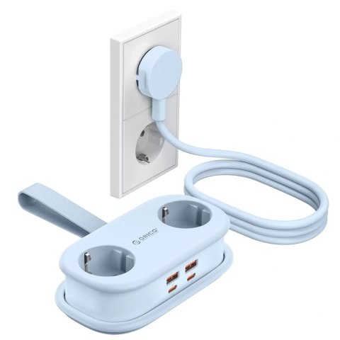 Listwa zasilająca 6w1 AC USB-A USB-C GaN 65W - niebieska