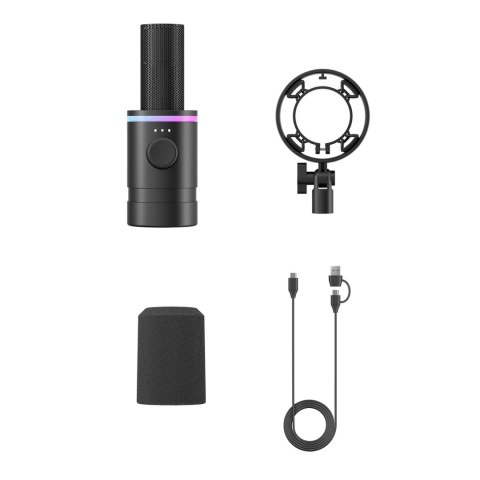 Mikrofon dynamiczny gamingowy przewodowy USB XLR RGB - czarny