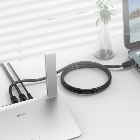 Kabel sieciowy Ethernet CAT6 1000Mbps RJ45 internetowy LAN okrągły 15 m - czarny