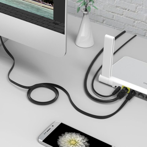 Kabel sieciowy Ethernet CAT6 1000Mbps RJ45 internetowy LAN płaski 30 m - czarny