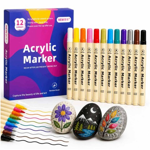 Markery akrylowe do tkanin kamieni pisaki flamastry mazaki wodoodporne DIY 12 szt.