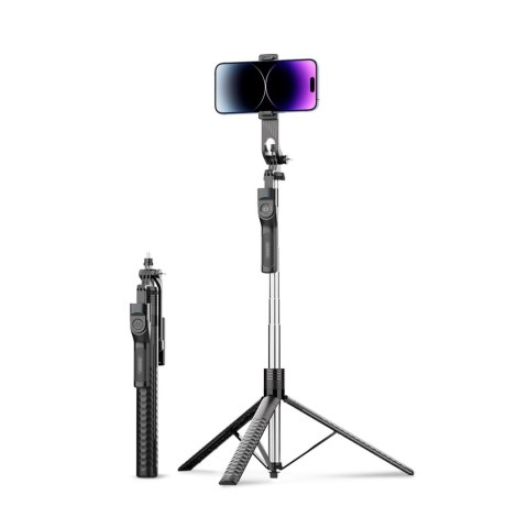 Selfie stick tripod 1/4'' na telefon kamerę aparat z obrotem 360 stopni Bluetooth - czarny