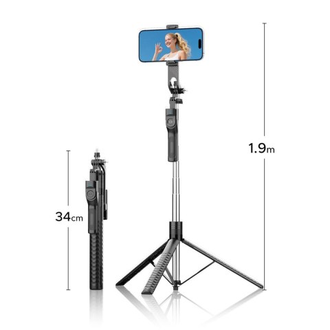 Selfie stick tripod 1/4'' na telefon kamerę aparat z obrotem 360 stopni Bluetooth - czarny