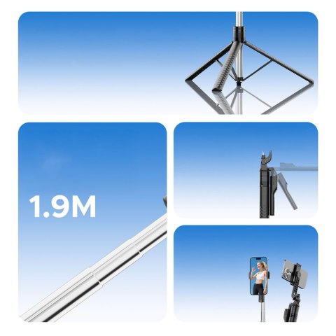 Selfie stick tripod 1/4'' na telefon kamerę aparat z obrotem 360 stopni Bluetooth - czarny