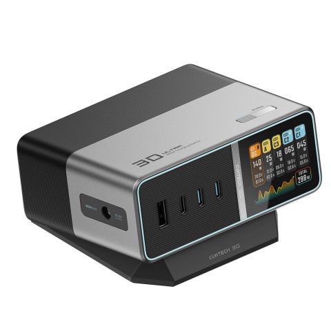 Stacja ładująca 5w1 z wyświetlaczem cyfrowym USB-A USB-C 300W - srebrna