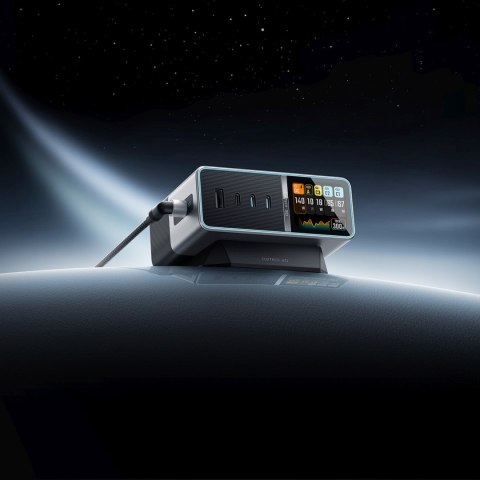 Stacja ładująca 5w1 z wyświetlaczem cyfrowym USB-A USB-C 300W - srebrna