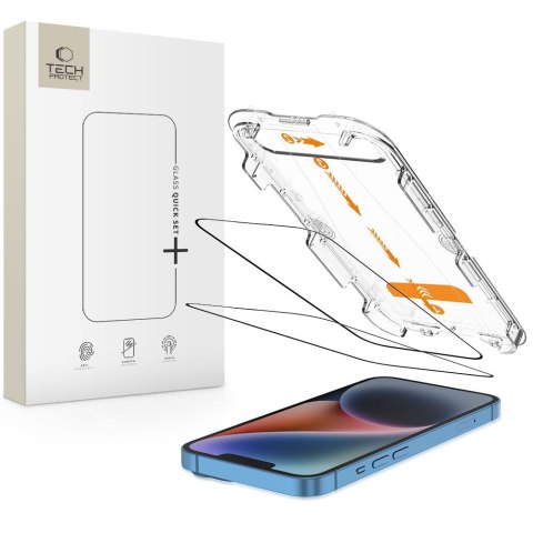 Szkło hartowane na iPhone 13 / 13 PRO / 14 / 16e z ramką instalacyjną Quick Set+ - 2 szt.