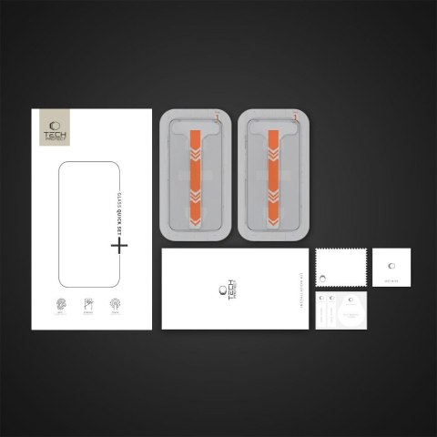 Szkło hartowane na iPhone 13 / 13 PRO / 14 / 16e z ramką instalacyjną Quick Set+ - 2 szt.