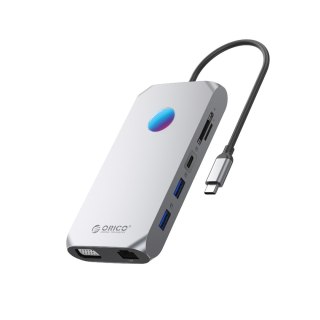 HUB 12w1 USB-C - USB-A USB-C HDMI VGA microSD/SD RJ45 audio 3.5 mm PD 100W 4K RGB - szary
