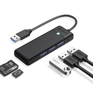 HUB adapter 4-portowy USB-A - USB-A czytnik kart SD microSD 1 m - czarny
