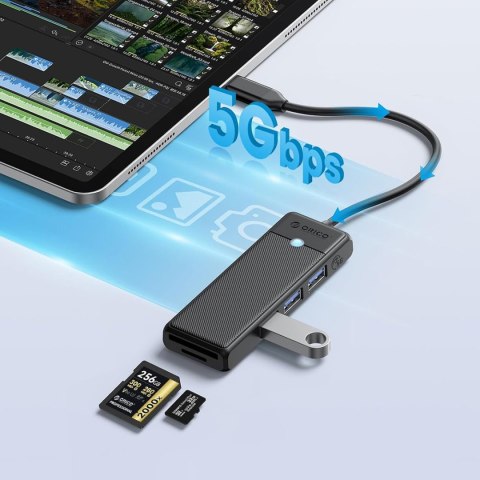 HUB adapter 4-portowy USB-C - USB-A czytnik kart SD microSD 0.15 m - czarny