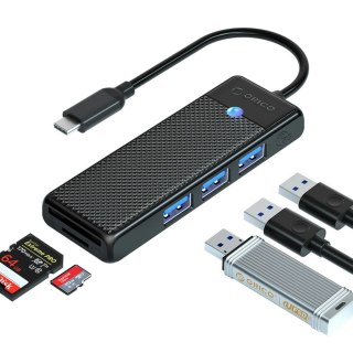 HUB adapter 4-portowy USB-C - USB-A czytnik kart SD microSD 1 m - czarny