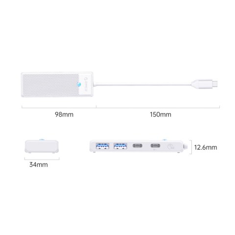 HUB adapter USB-C - USB-A USB-C z ładowaniem USB-C PD 100 W 0.15 m - biały