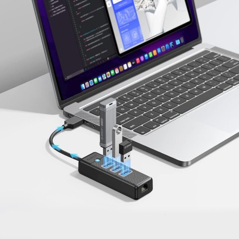 HUB rozdzielacz 4-portowy USB-A - USB-A RJ45 2.5G Ethernet 0.5 m - czarny