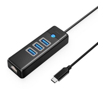 HUB rozdzielacz 4-portowy USB-C - USB-A RJ45 2.5G Ethernet 0.5 m - czarny