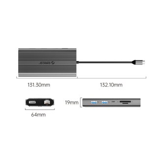 HUB stacja 12w1 USB-C - USB-A USB-C HDMI DisplayPort RJ45 SD PD 100W 4K 1000Mbps - szara