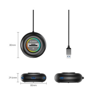 Hub adapter 4-portowy USB-A - USB-A SD microSD RGB 0.3 m - czarny