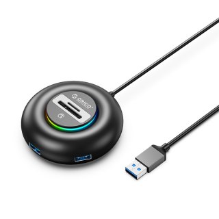 Hub adapter 4-portowy USB-A - USB-A SD microSD RGB 1.8 m - czarny