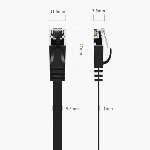 Kabel sieciowy internetowy Ethernet CAT7 10Gbps RJ45 LAN płaski 15 m - czarny