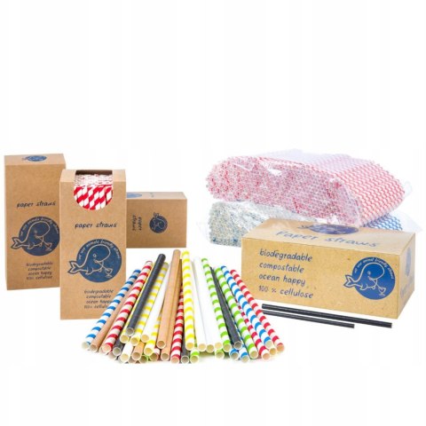 Słomki papierowe BIO ekologiczne PAPER STRAWS grube 8/205mm - biało-niebieskie 500szt.