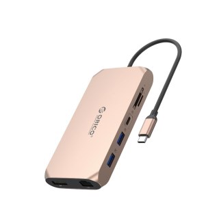 Stacja HUB 12w1 USB-C - USB-A USB-C HDMI DisplayPort SD/microSD RJ45 3.5mm CTIA - różowo złoty