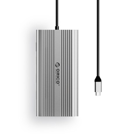 Stacja dokująca 12w1 USB-C - USB-A USB-C HDMI VGA RJ45 SD microSD PD 100W - srebrna
