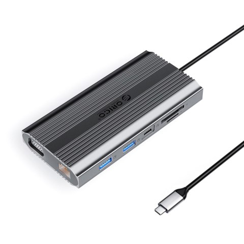 Stacja dokująca 12w1 USB-C - USB-A USB-C HDMI VGA RJ45 SD microSD PD 100W - szara