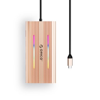 Stacja dokująca HUB 12w1 USB-C - USB-A USB-C HDMI VGA RJ45 SD PD 100W 4K 1000Mbps RGB - różowo złota