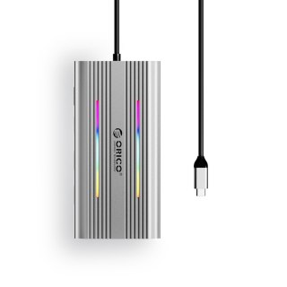 Stacja dokująca HUB 12w1 USB-C - USB-A USB-C HDMI VGA RJ45 SD PD 100W 4K 1000Mbps RGB - srebrna