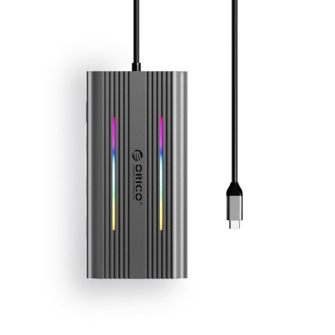Stacja dokująca HUB 12w1 USB-C - USB-A USB-C HDMI VGA RJ45 SD PD 100W 4K 1000Mbps RGB - szara
