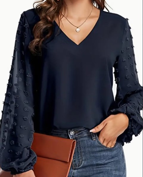 Koszula damska v-neck z poliestru, granatowa, 2XL