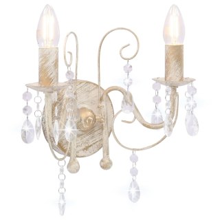 Lampa ścienna z antycznymi koralikami, 2 gniazda E14, biała