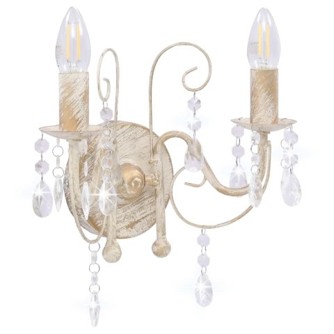Lampa ścienna z antycznymi koralikami, 2 gniazda E14, biała