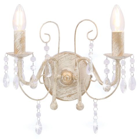 Lampa ścienna z antycznymi koralikami, 2 gniazda E14, biała