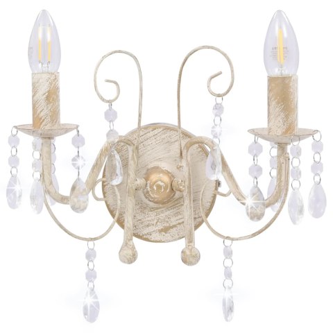 Lampa ścienna z antycznymi koralikami, 2 gniazda E14, biała