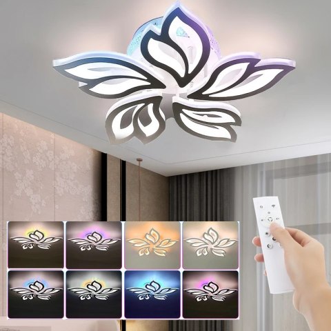 Lampa sufitowa LED 54W metalowa biała z RGB, z pilotem
