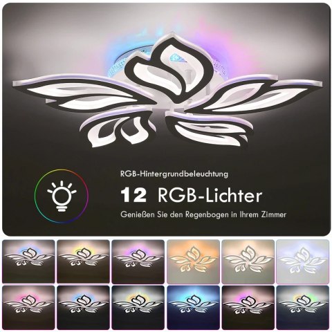 Lampa sufitowa LED 54W metalowa biała z RGB, z pilotem