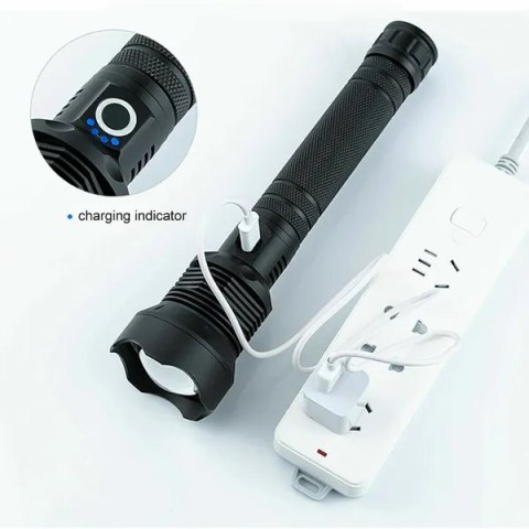 Latarka LED XHP90 9500000 lumenów czarna, USB, wodoodporna