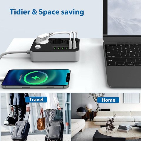 Listwa zasilająca z 3 gniazdami i 6 portami USB