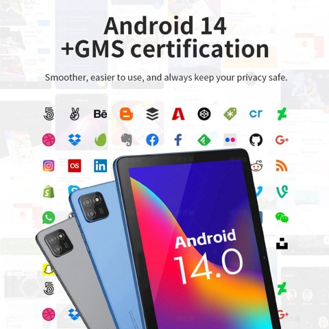 Tablet 10.1 cala Android 14 Metal Szary 3GB RAM 64GB ROM